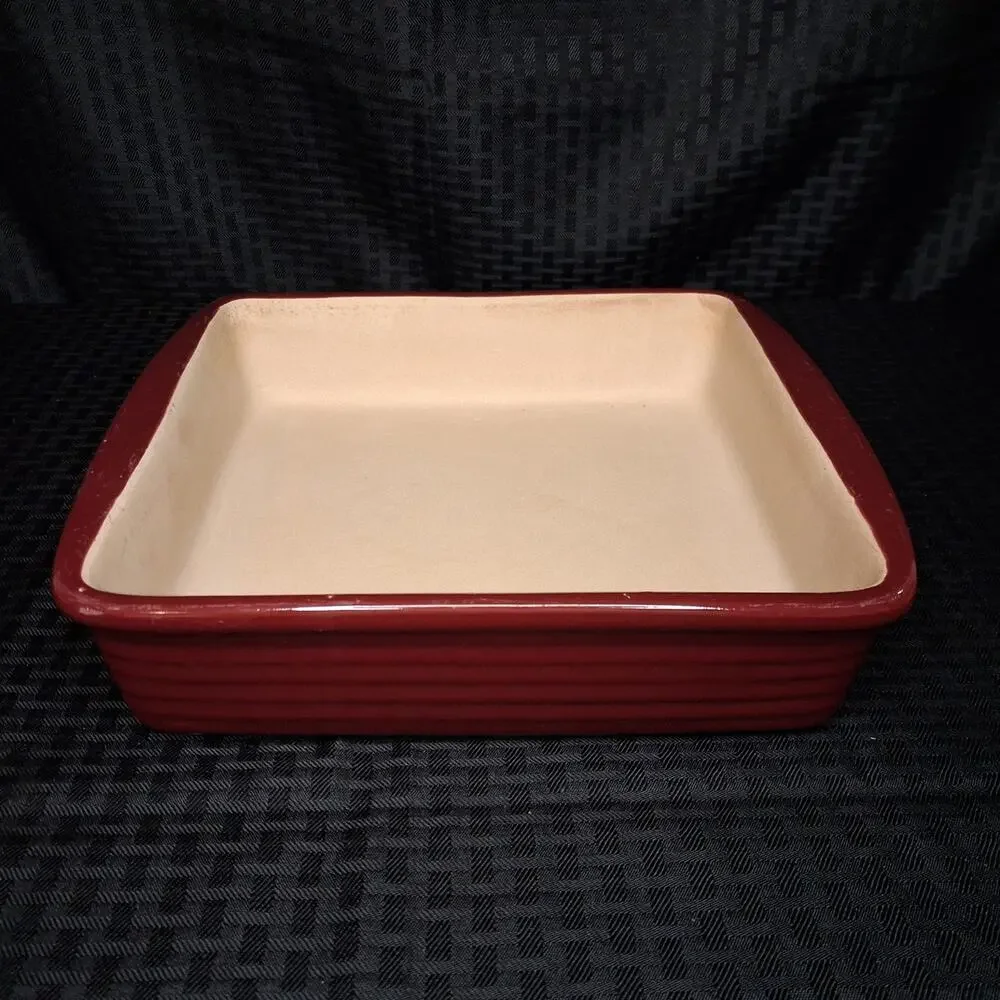 Pampered Chef Stoneware 9x9x2 Square Baker 2.75 Qt Cranberry Red Baking Dish